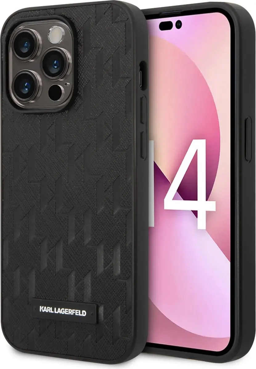 Karl Lagerfeld iPhone 14 Pro Max Back Cover - Zwart Saffiano Leder