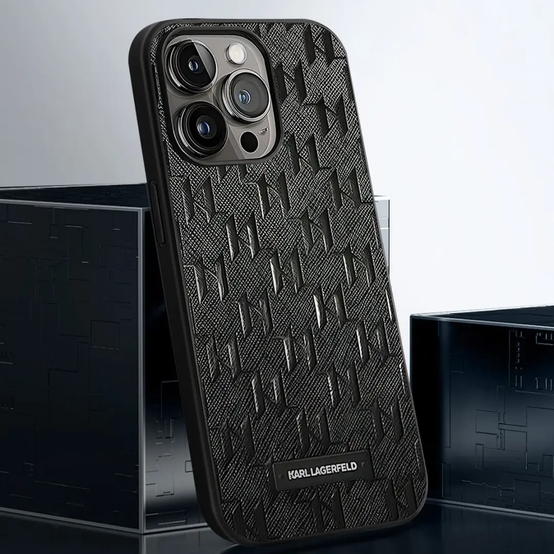 Karl Lagerfeld iPhone 14 Pro Max Back Cover - Zwart Saffiano Leder