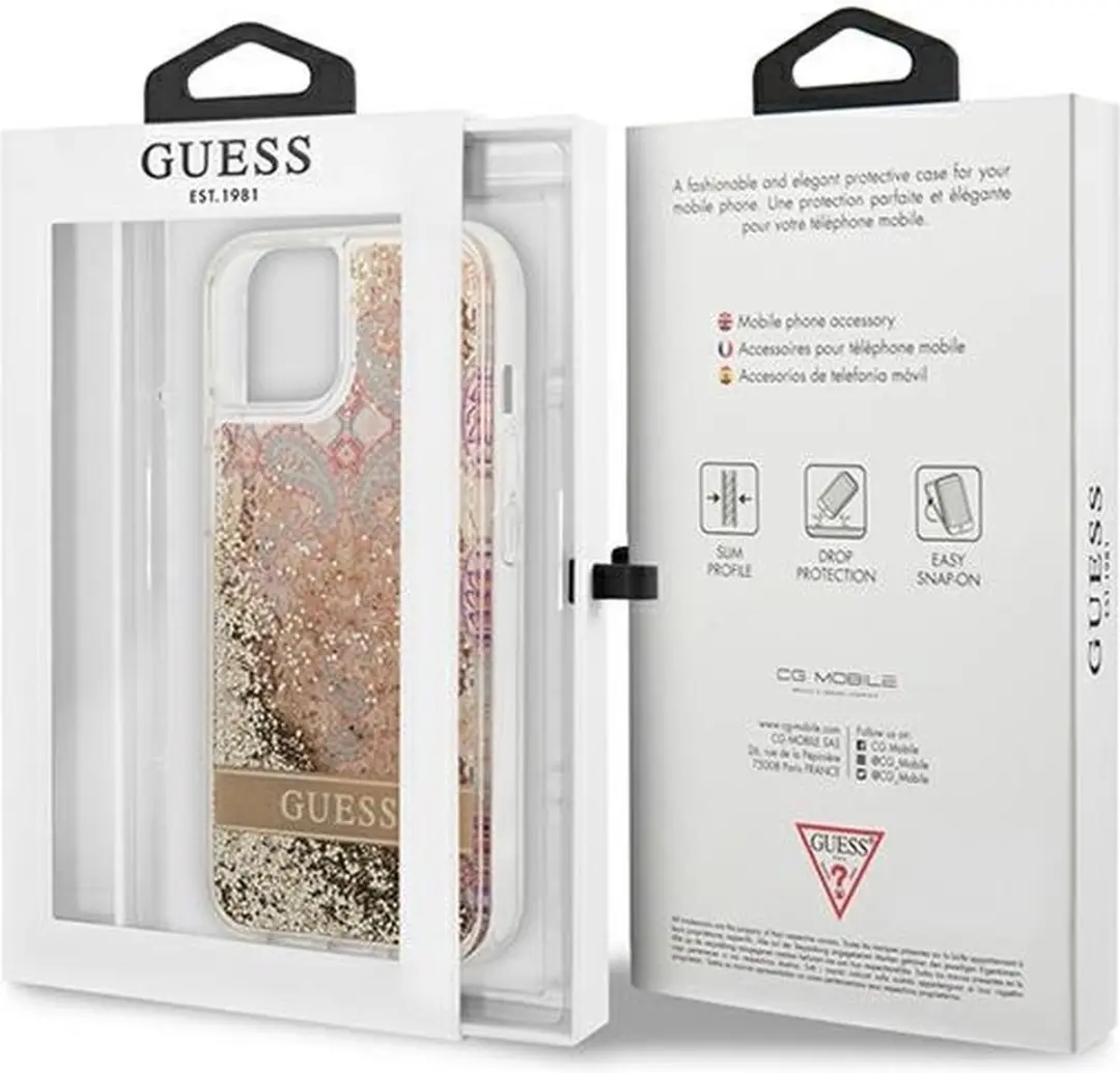 GUESS Paisley Liquid Glitter Back Case - iPhone 13 Mini - Goud