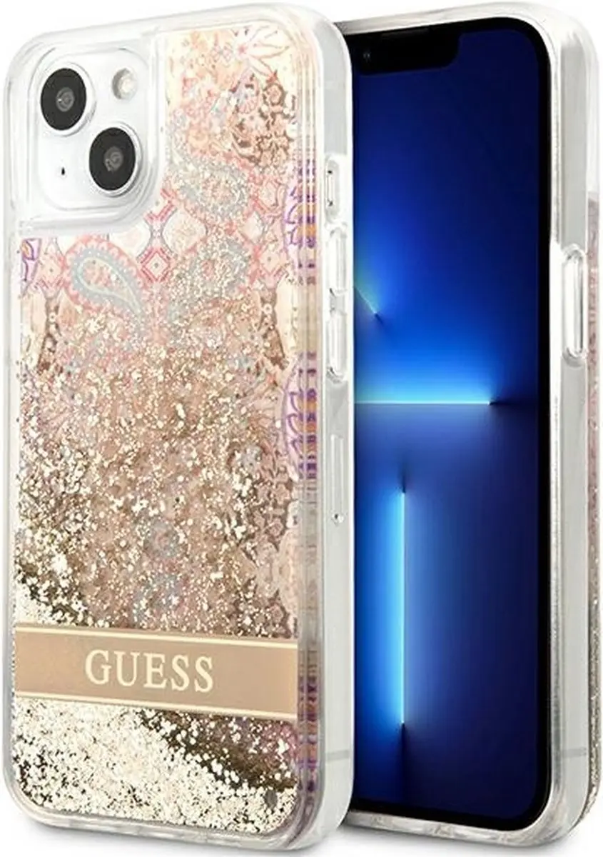 GUESS Paisley Liquid Glitter Back Case - iPhone 13 Mini - Goud - afbeelding 6 van 6