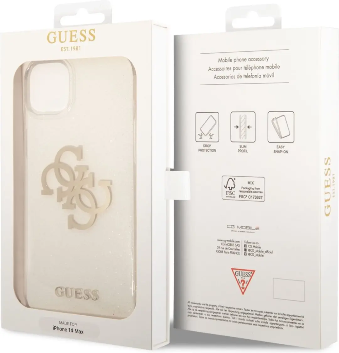 GUESS 4G Logo Glitter TPU Hoes iPhone 14 Plus - Transparant