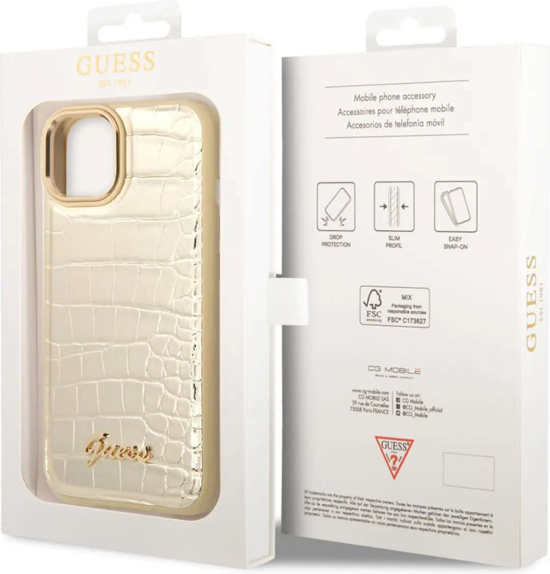 Guess iPhone 14 Plus Hardcover - Croco - Goud - 3666339083014