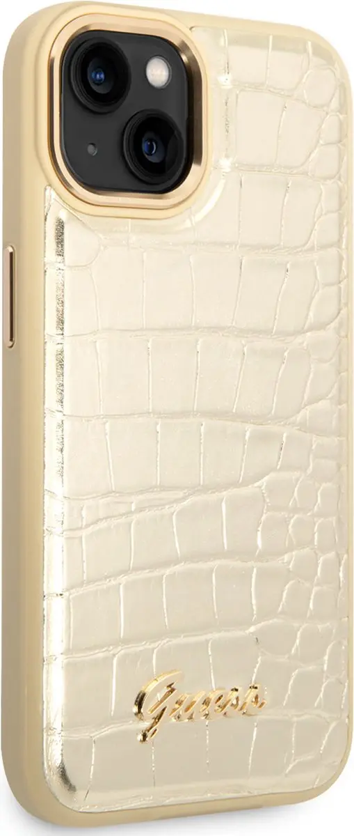 Guess iPhone 14 Plus Hardcover - Croco - Goud - 3666339083014