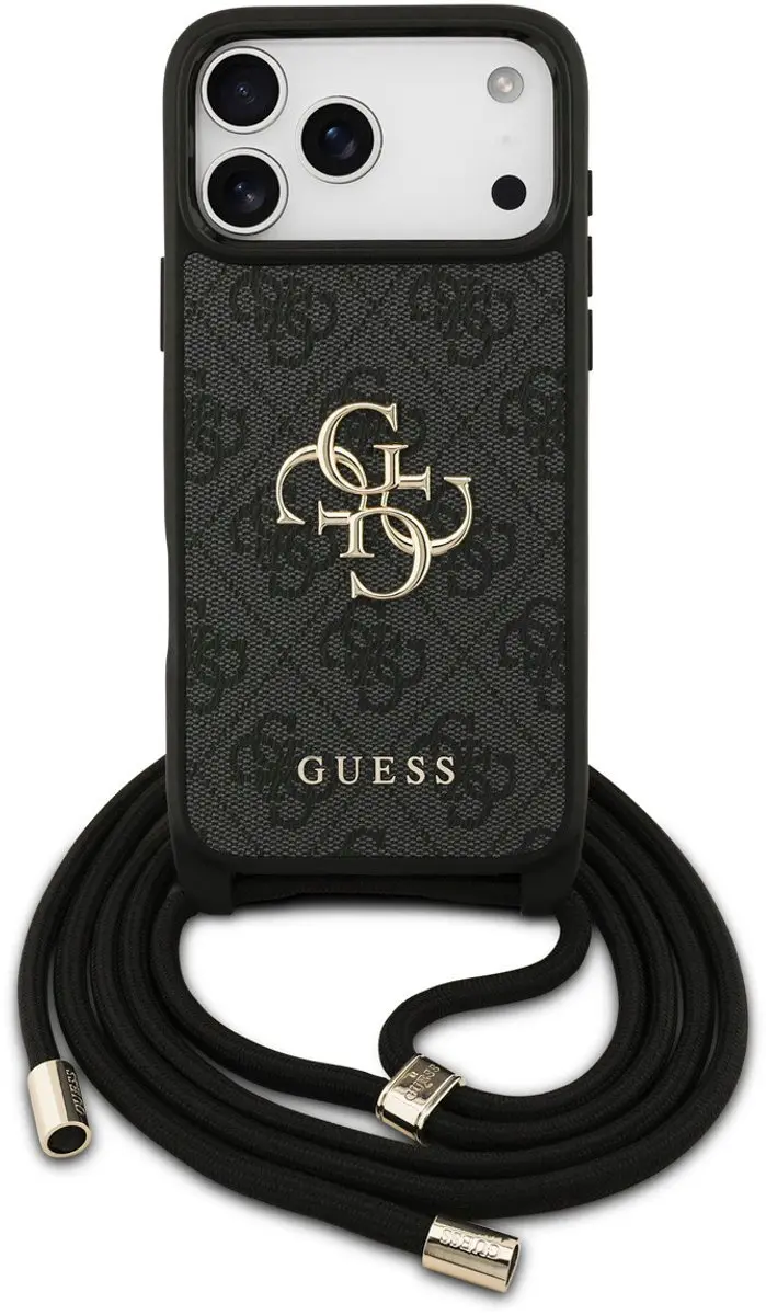GUESS Back Cover iPhone 17 Pro Max - Zwart - Crossbody Cord Strap