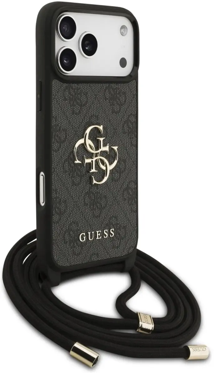 GUESS Back Cover iPhone 17 Pro Max - Zwart - Crossbody Cord Strap