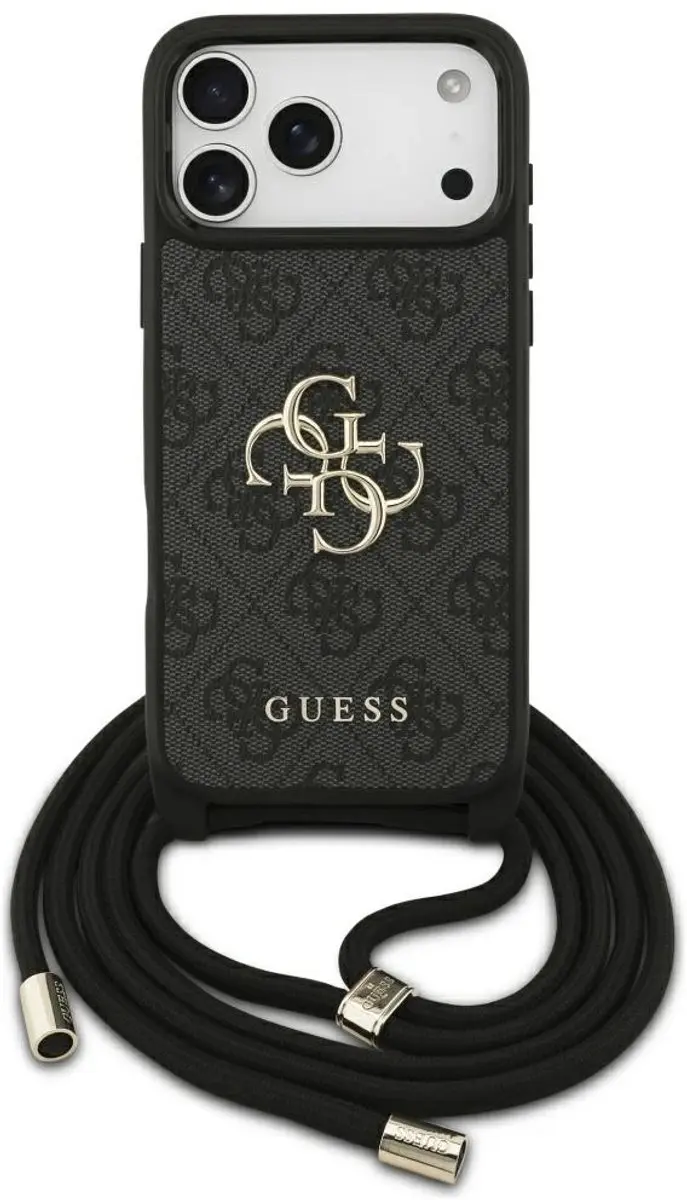 GUESS Back Cover iPhone 17 Pro Max - Zwart - Crossbody Cord Strap