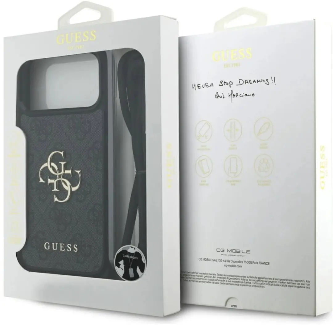 GUESS Back Cover iPhone 17 Pro Max - Zwart - Crossbody Cord Strap