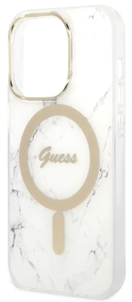 GUESS Hoes iPhone 14 Pro Marmerdessin Wit - Qi Magsafe 15W - afbeelding 6 van 6