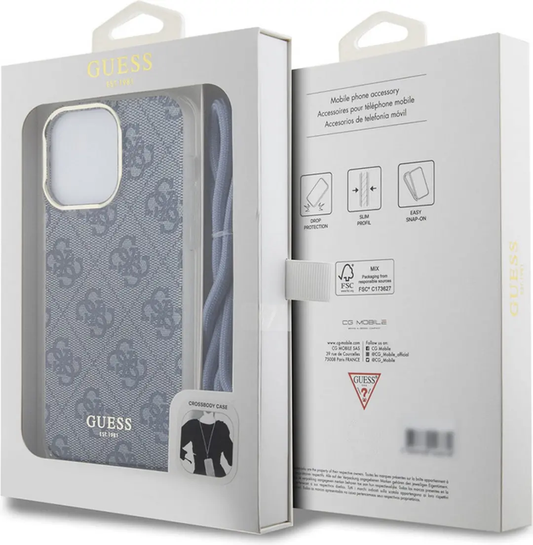 Guess 4G Printed Crossbody Hoes iPhone 15 Pro Max - Blauw