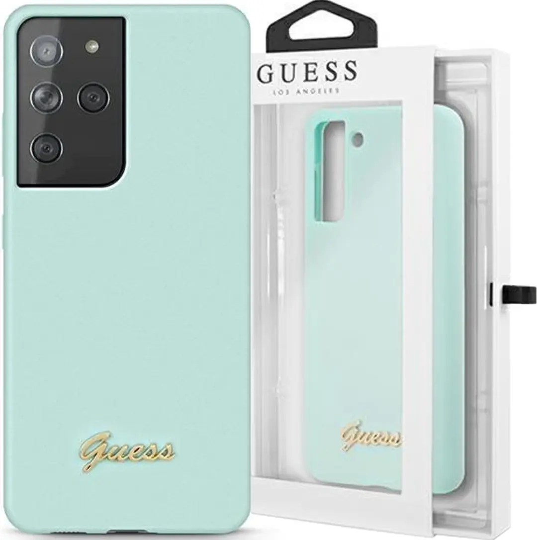 Guess Silicone Retro Back Cover - S21 Ultra - Lichtblauw