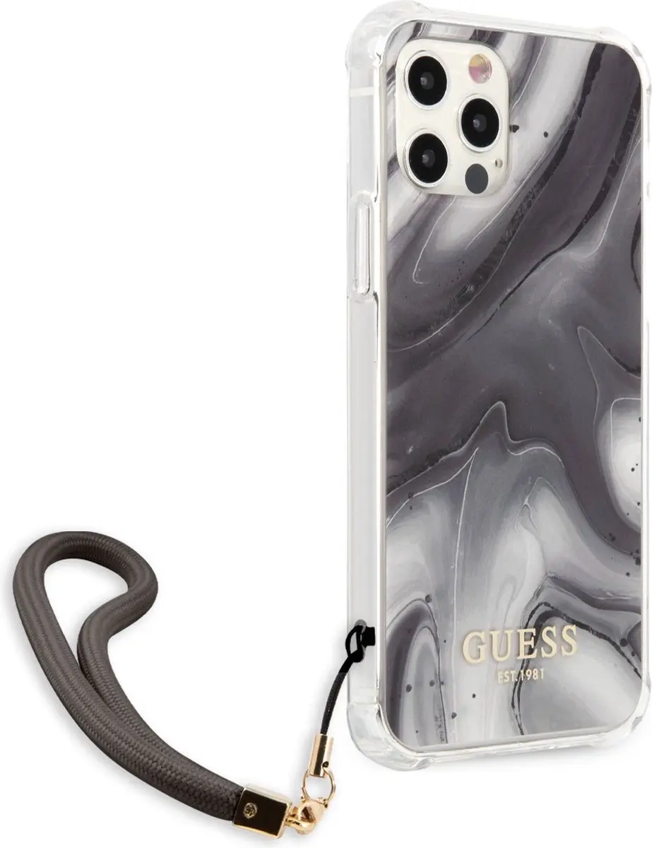 Guess Marble Back Case met Polsbandje - Grijs