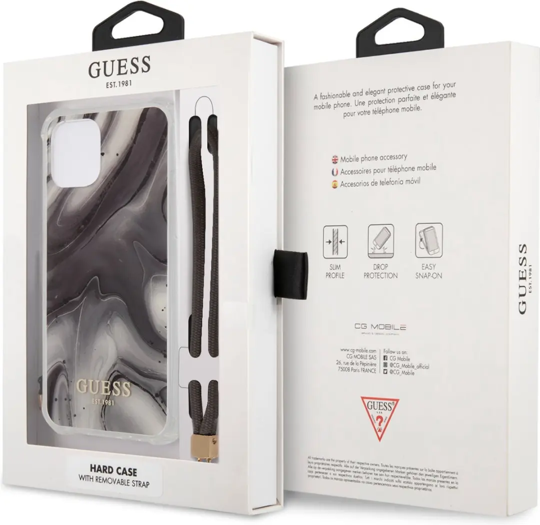 Guess Marble Back Case met Polsbandje - Grijs