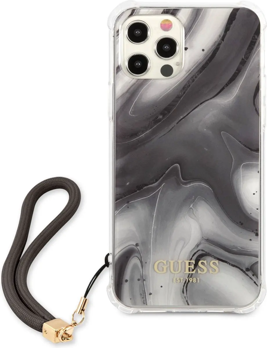 Guess Marble Back Case met Polsbandje - Grijs