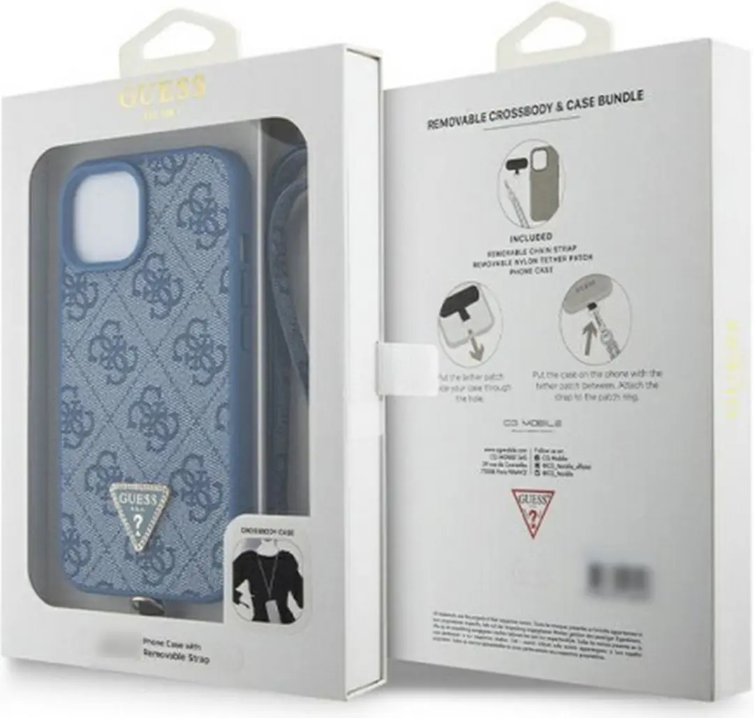GUESS 4G Triangle Crossbody Hoesje - iPhone 15 - Blauw