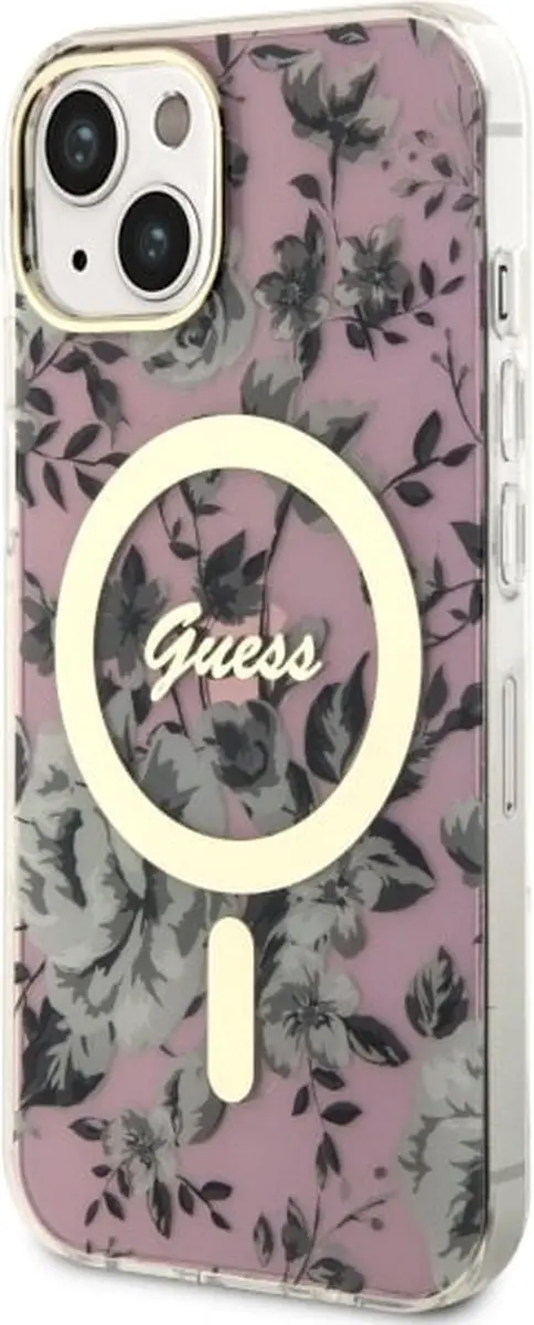 Guess Flower Back Case MagSafe - iPhone 14 Plus Roze