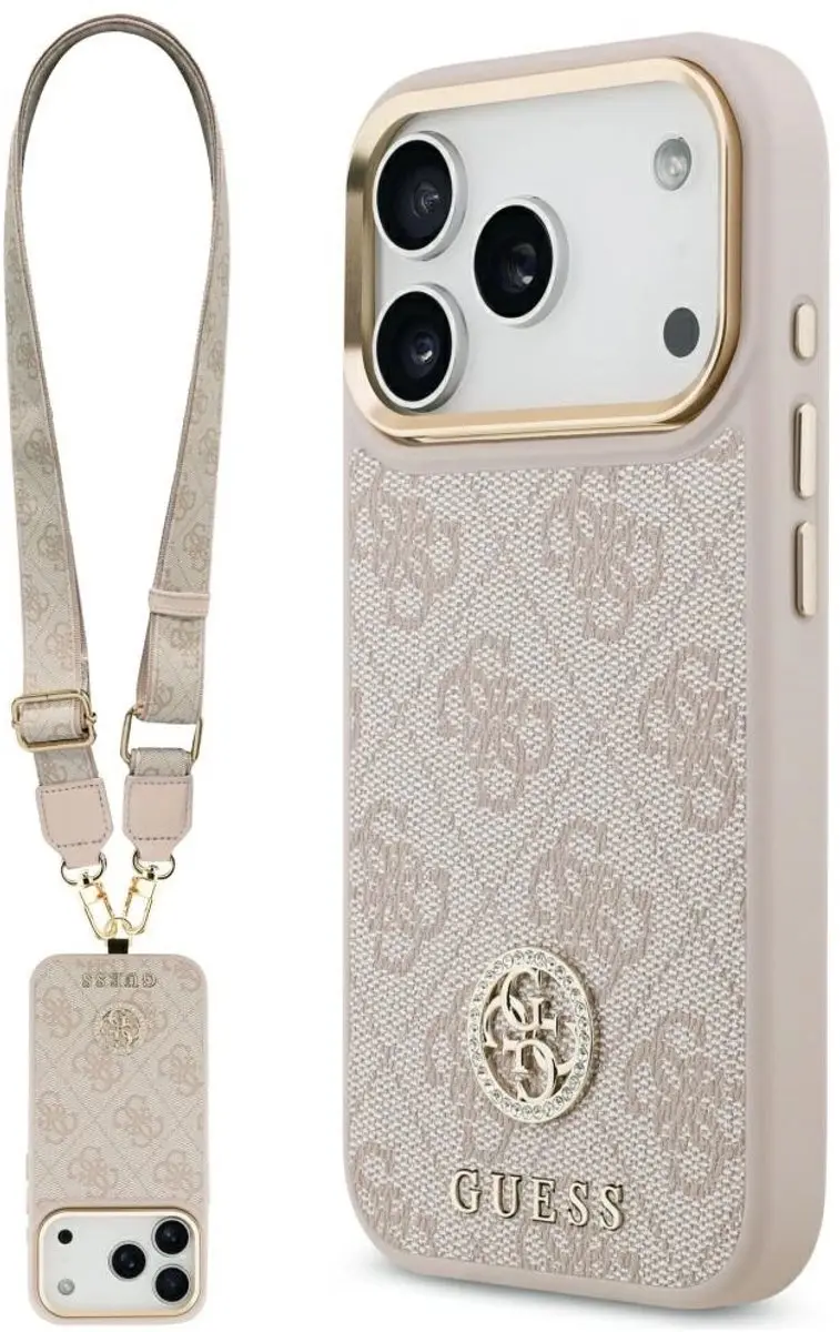GUESS Case 4G Strass Logo Grote Band iPhone 17 Pro MagSafe - Zwart