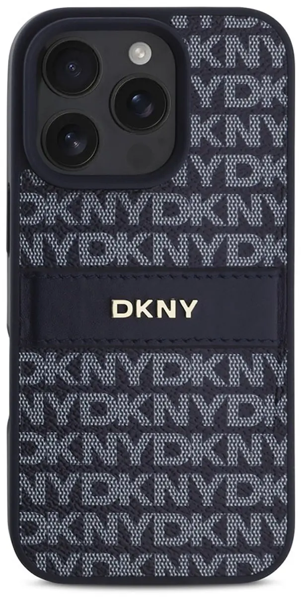 DKNY Repeat Pattern Tonal Stripe iPhone 16 Pro Hoesje - Blauw