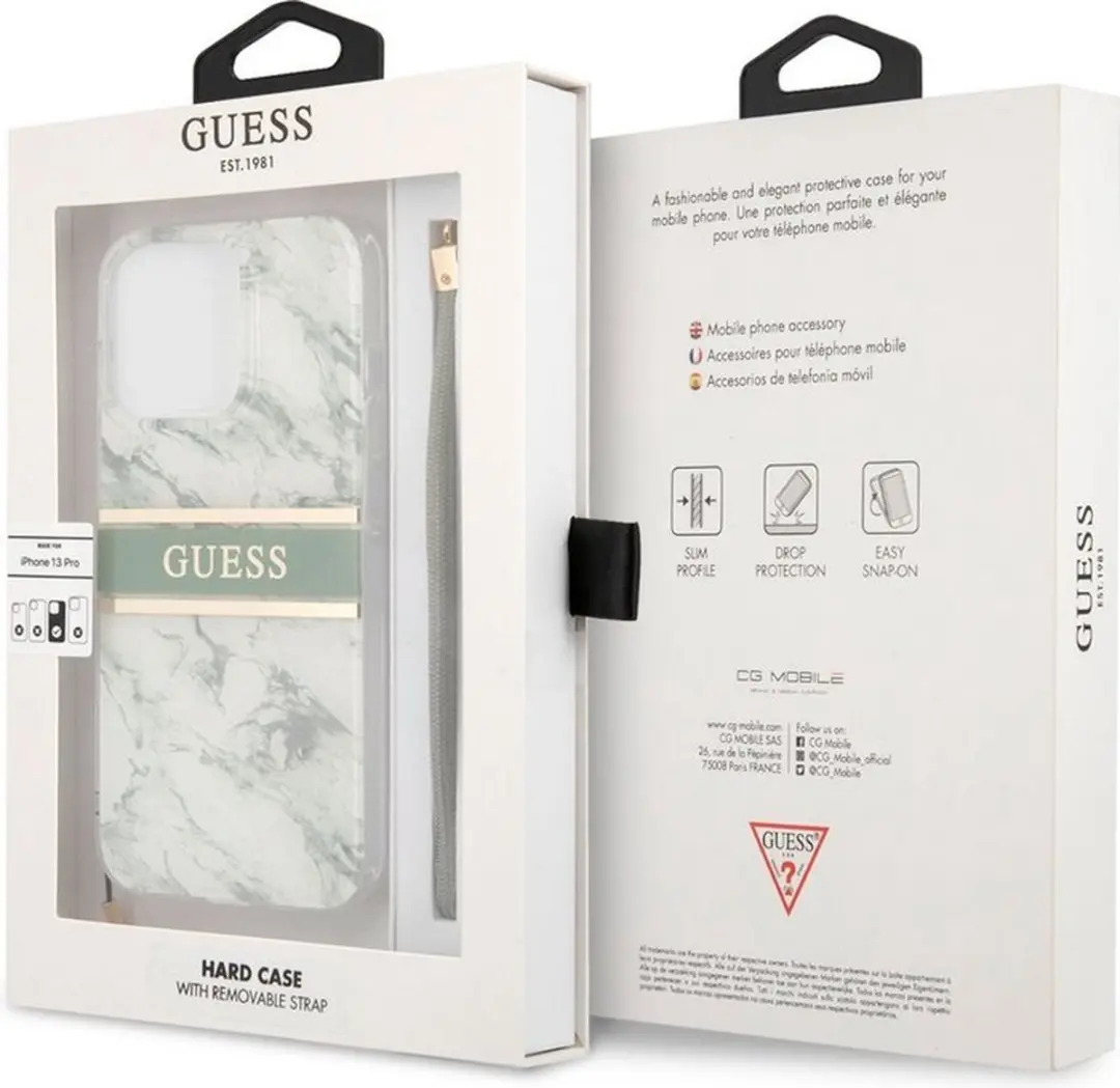 Guess Marble Stripe Hoesje - iPhone 13 Pro Groen