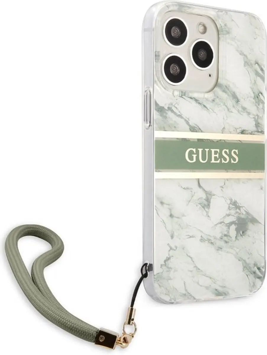 Guess Marble Stripe Hoesje - iPhone 13 Pro Groen