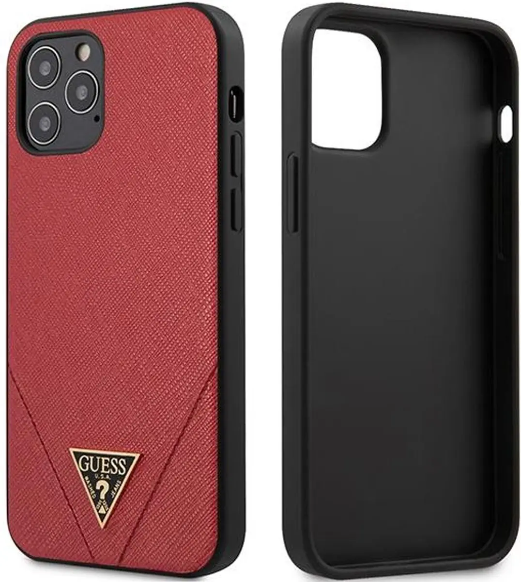 GUESS Saffiano V-Stitch Hoesje - iPhone 12 Pro Max - Rood - afbeelding 6 van 6