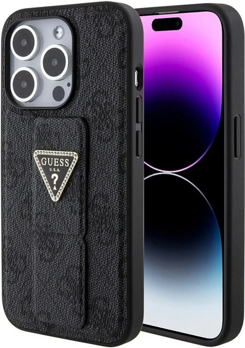 GUESS 4G Triangle Logo Grip Back Case - iPhone 15 Pro - Grijs