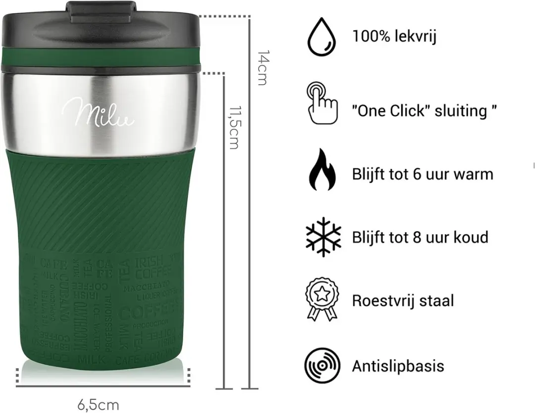 Milu Thermosbeker 210ml Olijfgroen - Dubbelwandig Roestvrij Staal