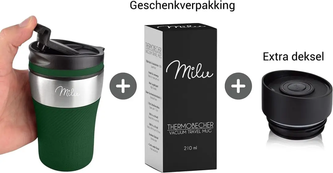 Milu Thermosbeker 210ml Olijfgroen - Dubbelwandig Roestvrij Staal