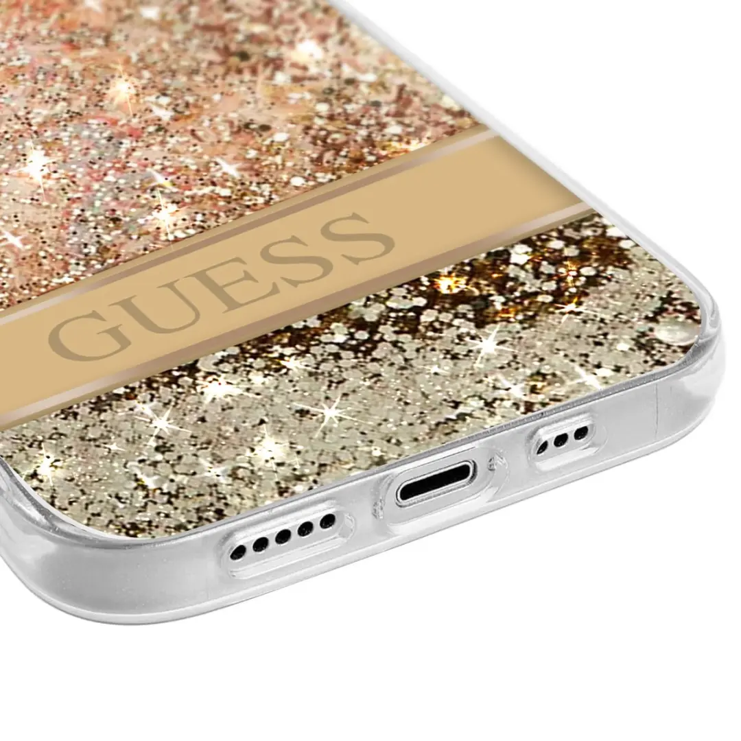 Guess Paisley Liquid Glitter Back Case - iPhone 14 Pro Max - Goud