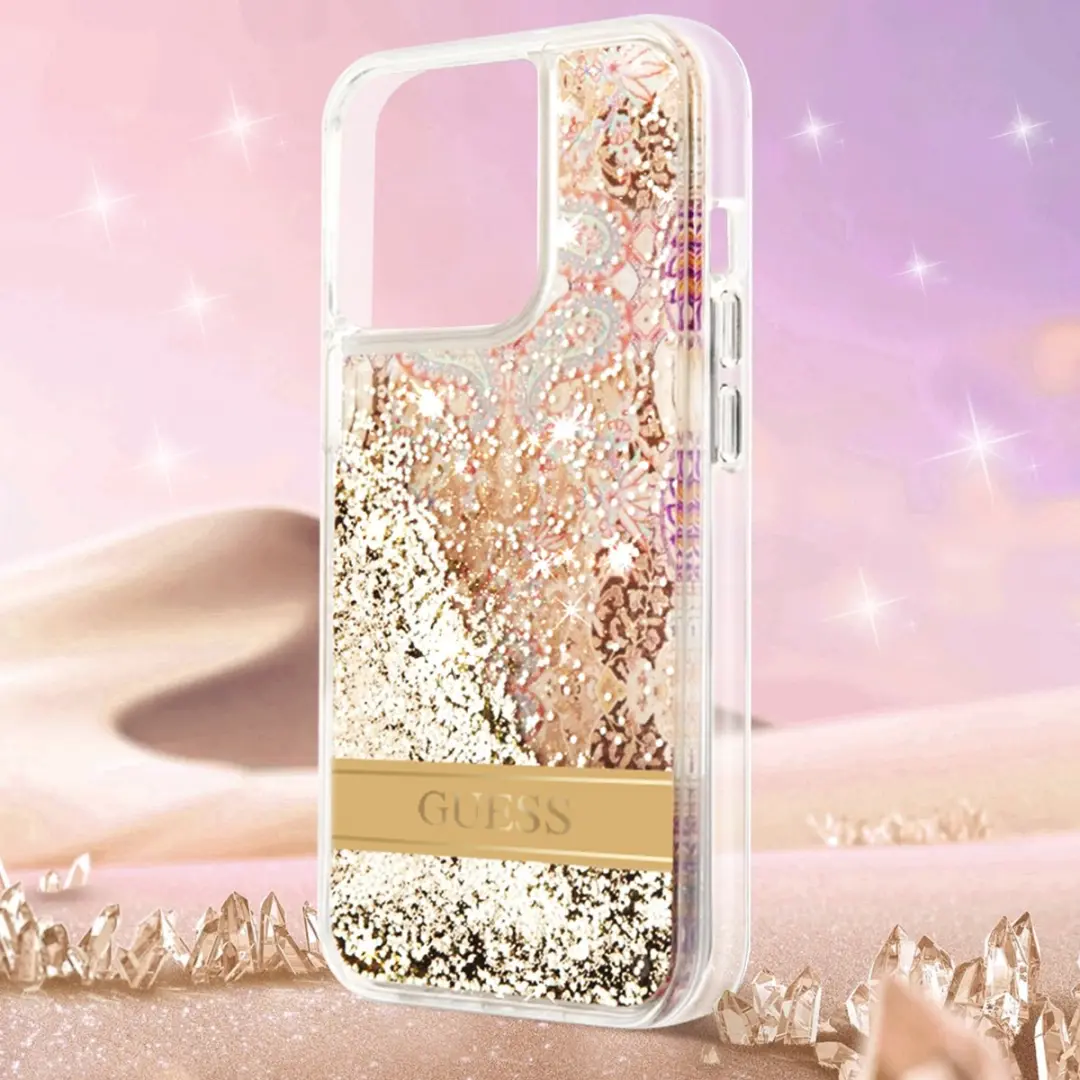 Guess Paisley Liquid Glitter Back Case - iPhone 14 Pro Max - Goud - afbeelding 6 van 6
