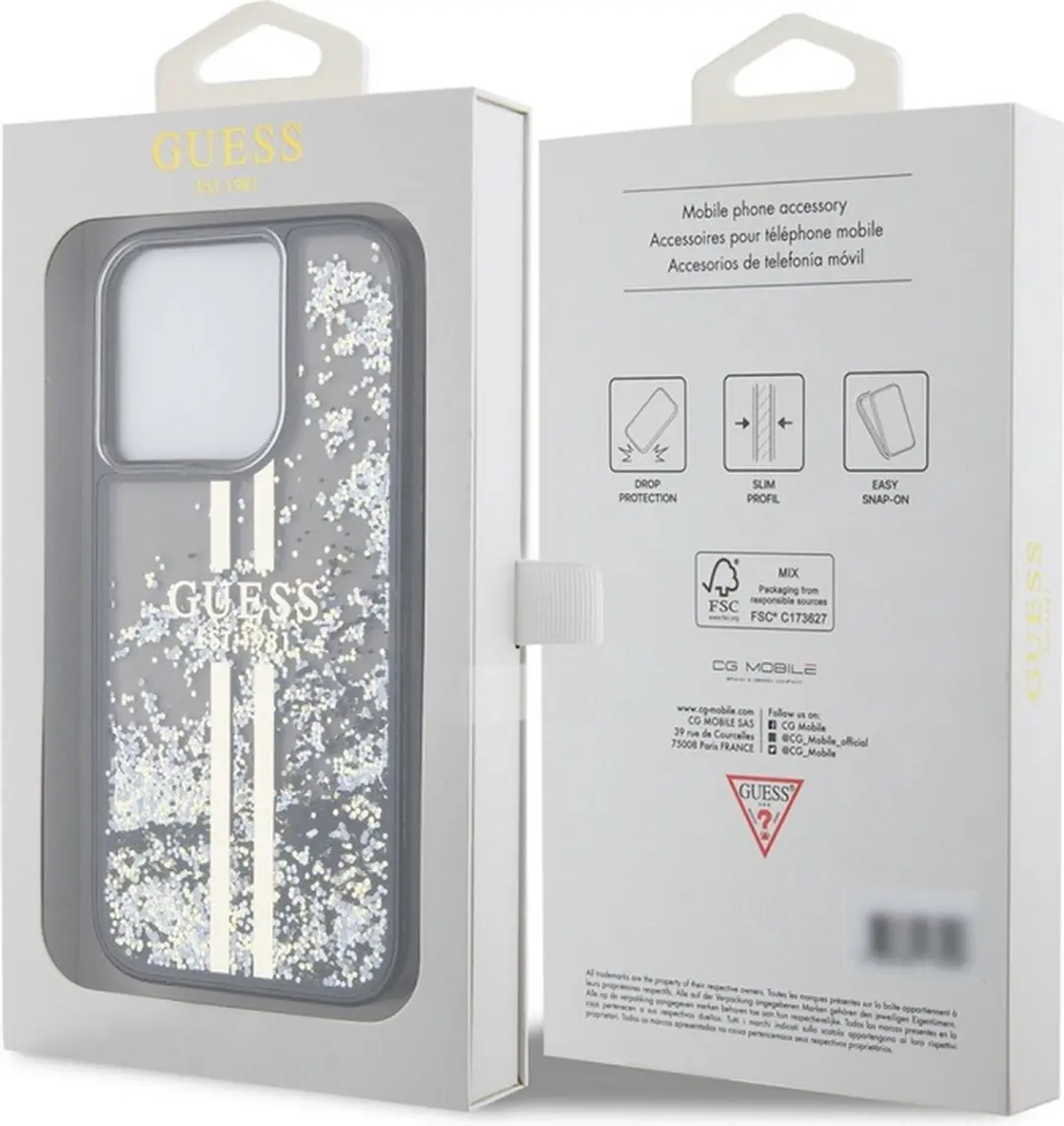GUESS Liquid Glitter Gold Stripe Hoesje - iPhone 15 Pro - Zwart