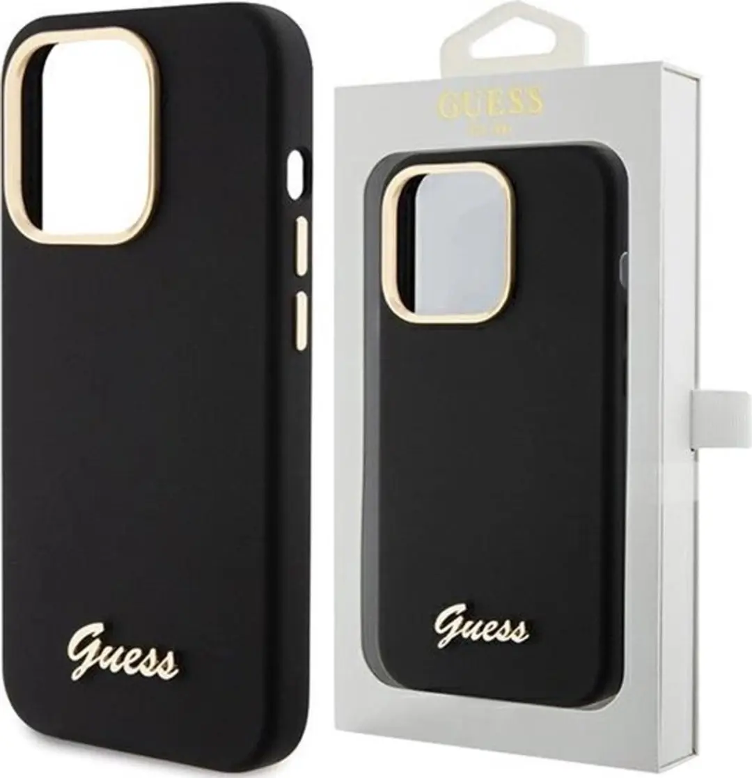 GUESS Siliconen Script Metal Logo iPhone 15 Pro Hoesje