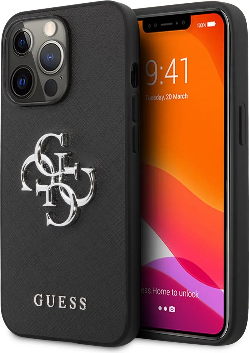 GUESS Saffiano Back Case - iPhone 13 Pro - Zwart