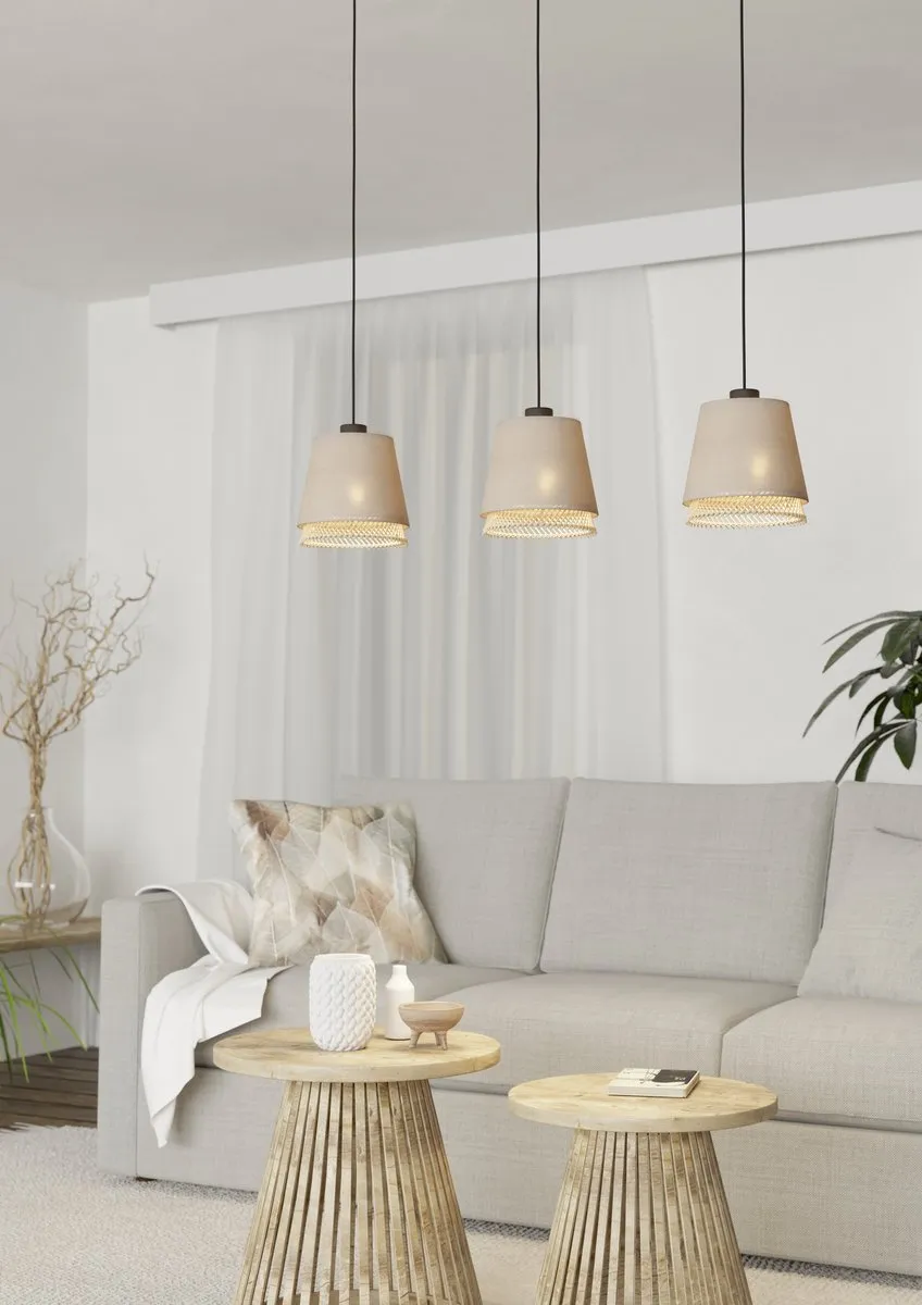 Eglo Tabley Hanglamp E27 - 89 cm - Zwart/Crème/Zand