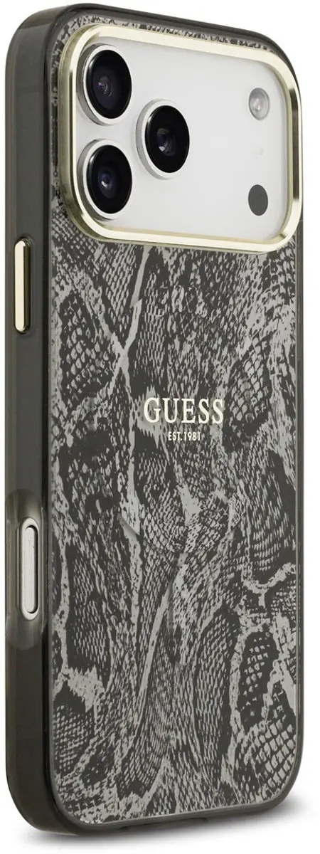 GUESS Back Cover Case iPhone 17 Pro Max - Zwart - Slangenprint