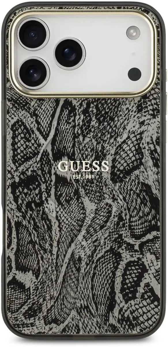 GUESS Back Cover Case iPhone 17 Pro Max - Zwart - Slangenprint