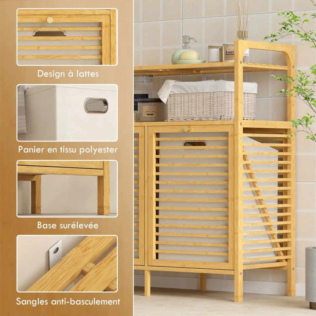 Homcom Wasmandkast 82x33x88cm - Bamboe