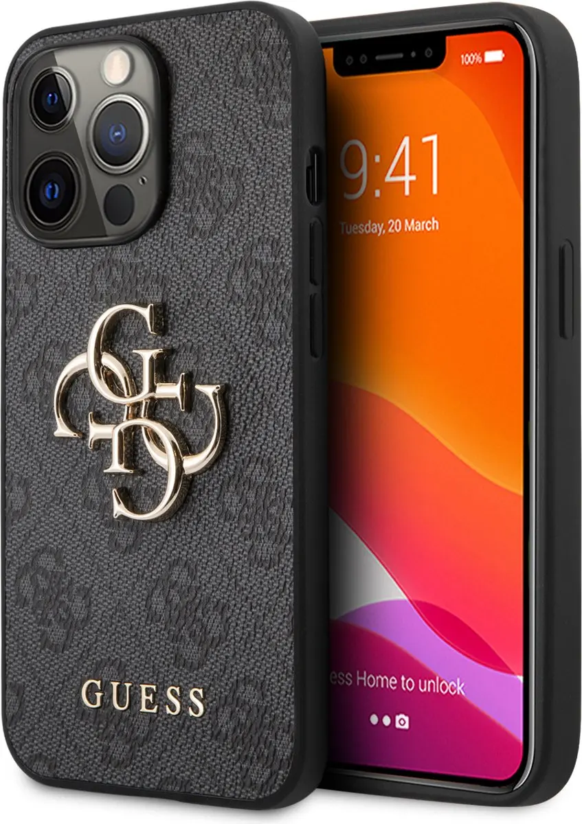 GUESS Golden Logo iPhone 13 Pro Hoesje - Grijs