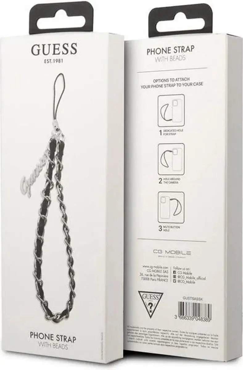 Guess Vintage Metal Logo Phone Strap - Zwart