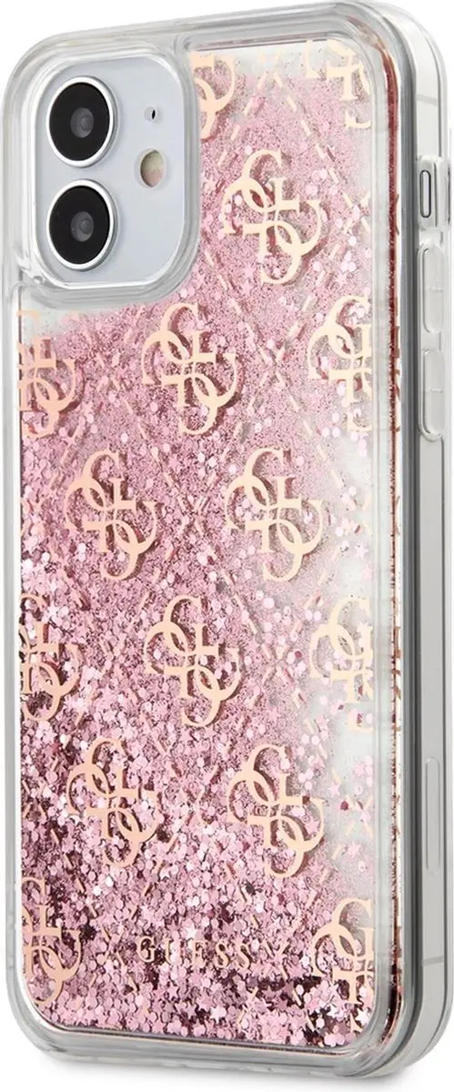 Guess iPhone 12 Mini Hoesje - Roze Liquid Glitter