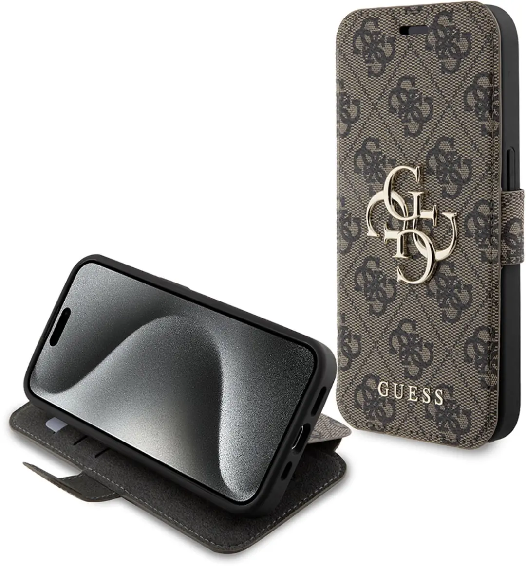 GUESS 4G Metal Logo Book Case - iPhone 15 Pro - 3 Stuks - Bruin