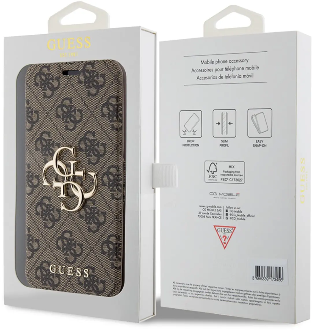 GUESS 4G Metal Logo Book Case - iPhone 15 Pro - 3 Stuks - Bruin