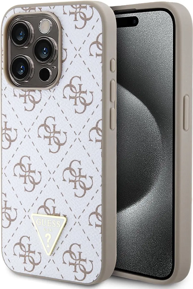 Guess 4G Triangle Logo Hoesje iPhone 15 Pro - Wit