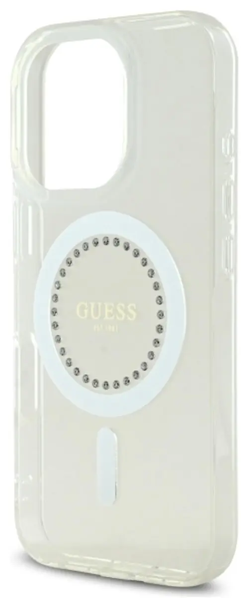 Guess iPhone 16 Pro Hoesje - MagSafe - IML Crystals - Wit