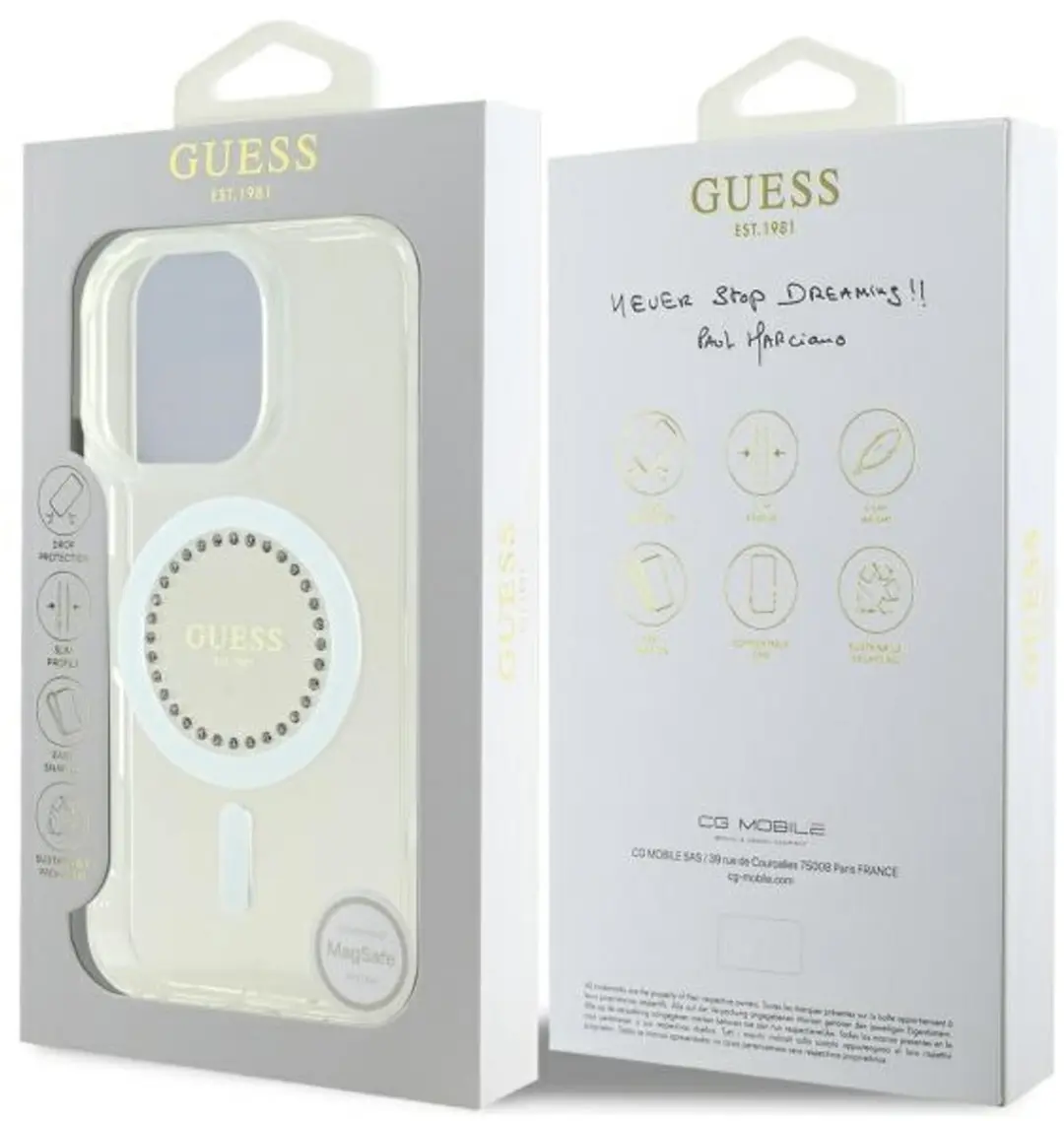 Guess iPhone 16 Pro Hoesje - MagSafe - IML Crystals - Wit