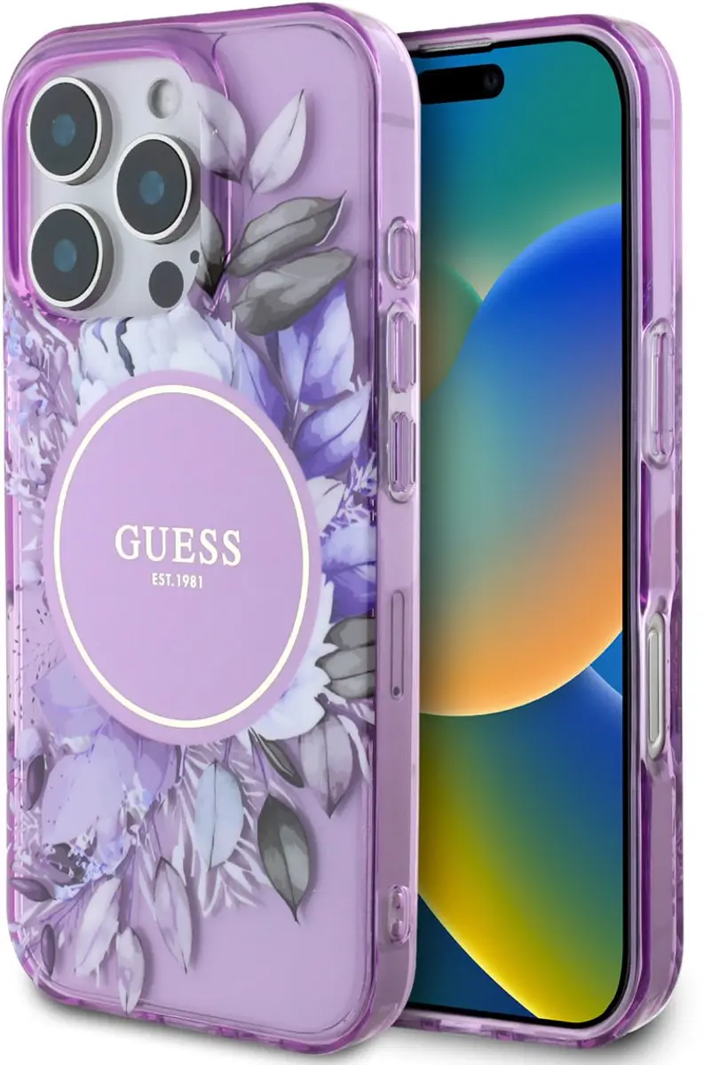Guess iPhone 16 Pro Max Back Cover - Paars Bloemdessin