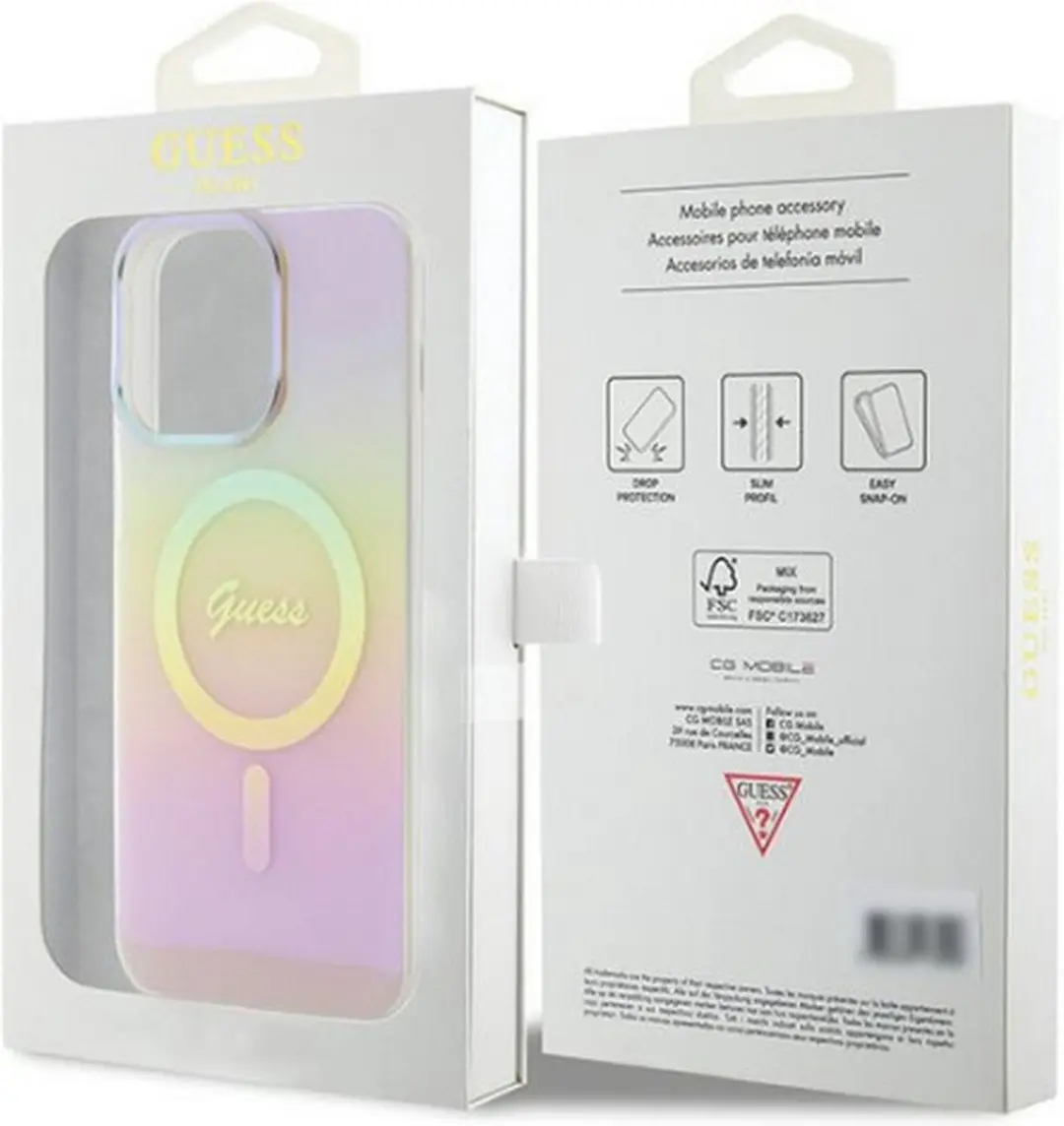 GUESS Iridescent Script Back Case - iPhone 15 Pro Max MagSafe Roze