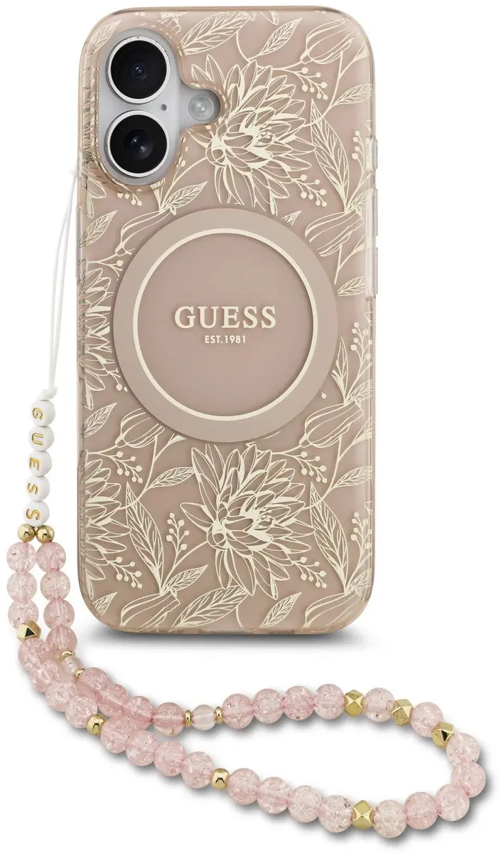 Guess IML Flowers Allover iPhone 17 Hoesje - Roze - MagSafe