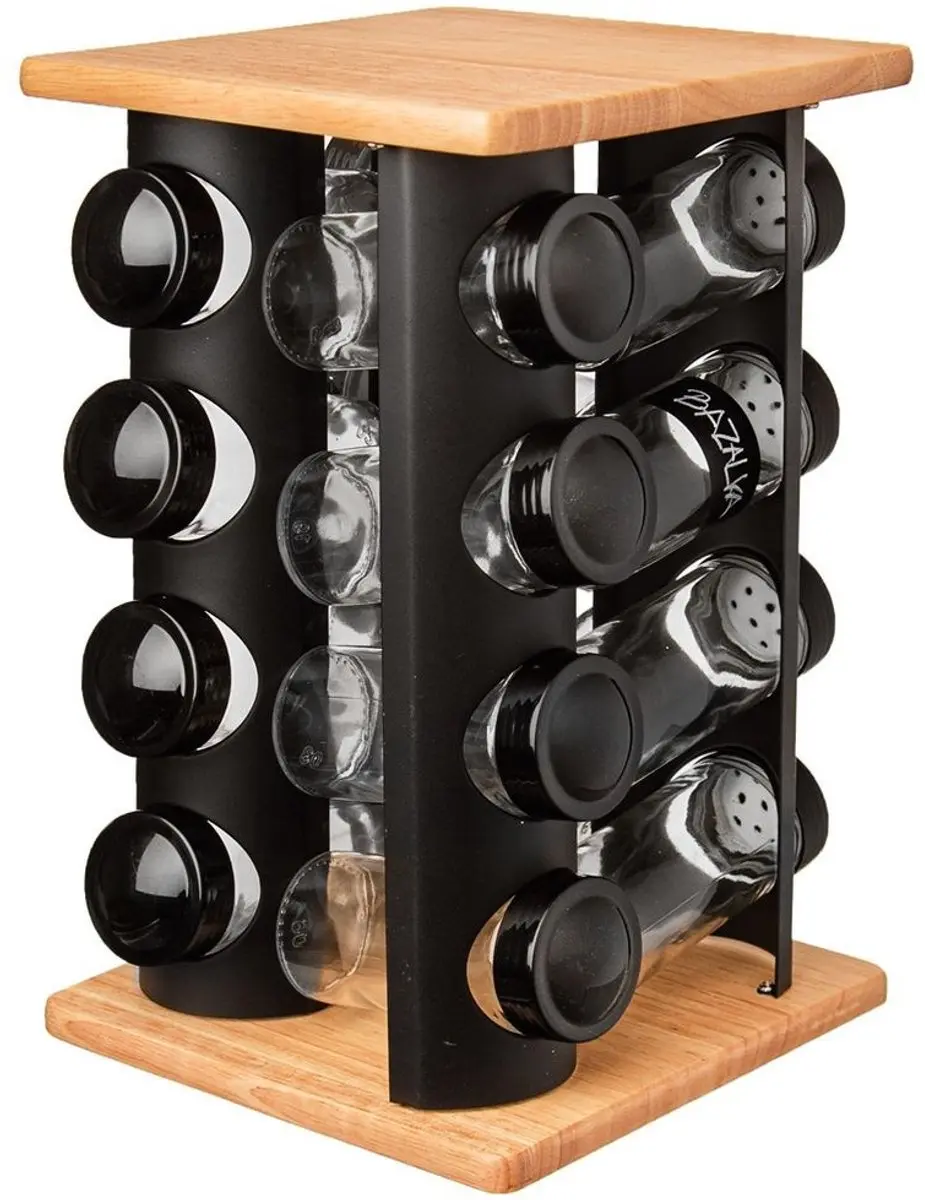 Orion Kruidenrek 16 Potjes - Zwart Hout/Metalen Frame