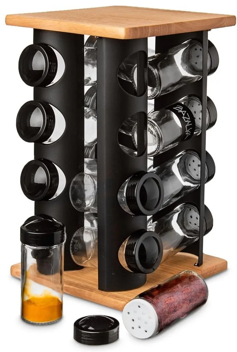 Orion Kruidenrek 16 Potjes - Zwart Hout/Metalen Frame - afbeelding 6 van 6