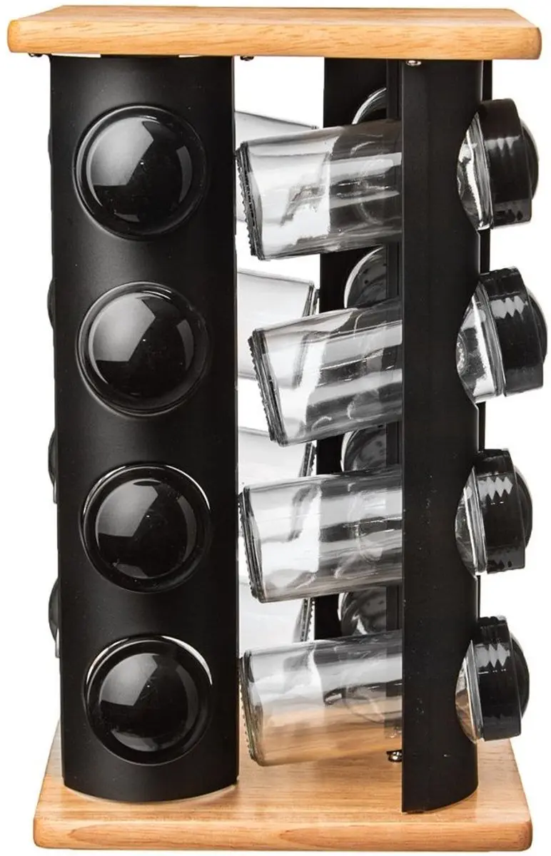 Orion Kruidenrek 16 Potjes - Zwart Hout/Metalen Frame